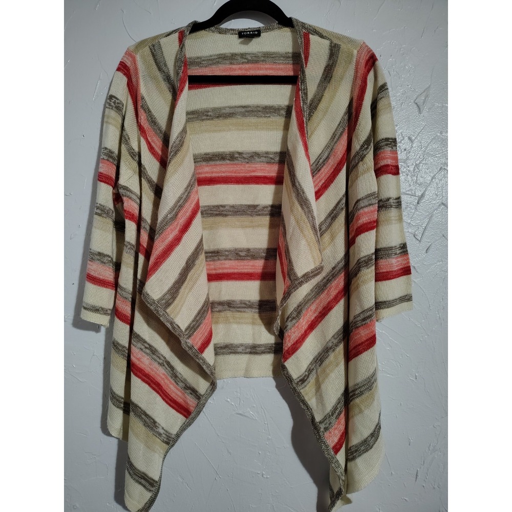 Torrid Cardigan Ladies 1 Multi Color Stripe Cascading Asymmetrical Open Front